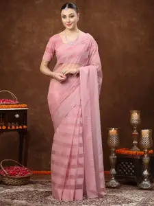 Stylum Striped Embroidered Saree With Blouse Piece