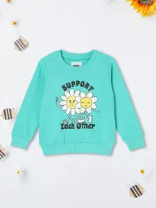 max Girls Graphic Printed Round Neck Cotton Pullover Sweatshirt