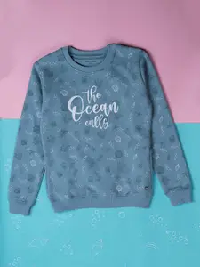 Gini and Jony Girls Conversational Printed Round Neck Cotton Pullover Sweatshirt