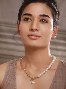 Jazz and Sizzle Brass Gold-Plated Pearl Beaded Necklace