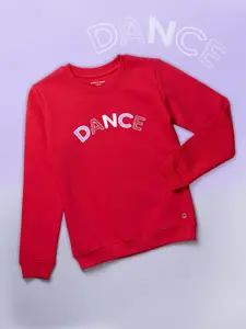 Gini and Jony Girls Typography Printed Round Neck Cotton Pullover Sweatshirt