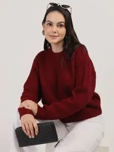 CHKOKKO Women Woollen Ribbed Pullover Sweater