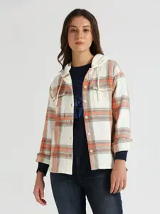 Pepe Jeans Women Hood Tartan Checked Cotton Casual Shirt