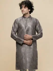 MAAHI FABS Abstract Printed Mandarin Collar Thread Work Cotton Straight Kurta