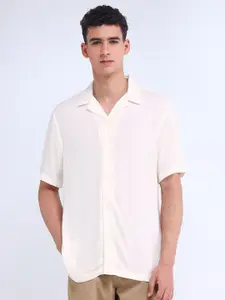 Flying Machine Men Cuban Collar Solid Cotton Casual Shirt