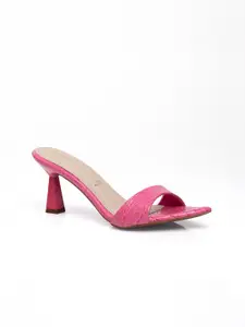 Signature Sole Women Textured Block heels Pointed Toe Open Back Synthetic Sandals