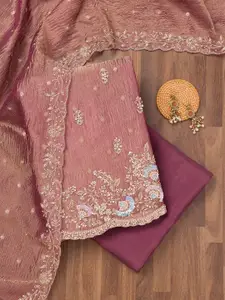 Koskii Floral Embroidered Sequinned Unstitched Dress Material