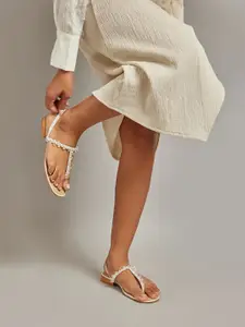 CAI Women T-Strap Crystal Thong Flats