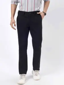 JADE BLUE Men Solid Mid-Rise Slim Fit Regular Trousers