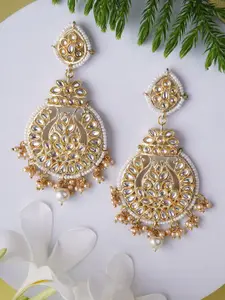 Adwitiya Collection Gold-Plated Kundan Studded Classic Drop Earrings
