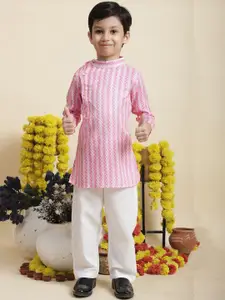 Cutiekins Boys Geometric Printed Mandarin Collar Straight Kurta With Pyjamas