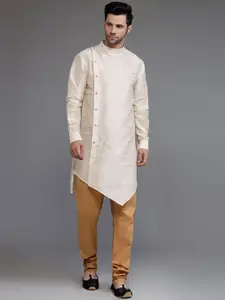 Utsav Fashion Mandarin Collar Pintucked Angrakha Straight Kurta with Churidar