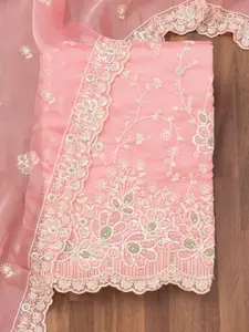 Koskii Floral Embroidered Sequinned Organza Unstitched Dress Material