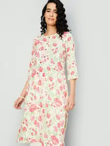 max Floral Printed Round Neck Cotton Straight Kurta