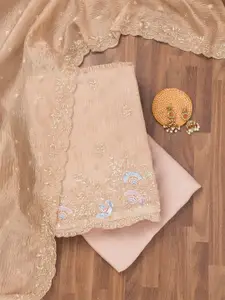 Koskii Floral Embroidered Sequinned Tissue Unstitched Dress Material