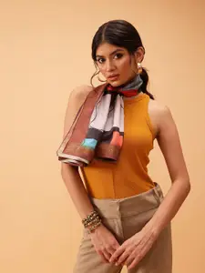 Silk Land Women Geometric Printed Silk Scarf