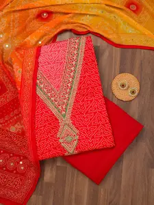 Koskii Bandhani Printed Sequinned Unstitched Dress Material