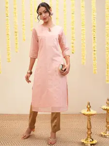 Vishudh Striped Keyhole Neck Straight Kurta