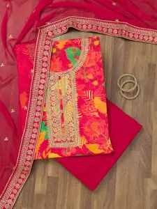 Koskii Floral Printed Sequinned Unstitched Dress Material