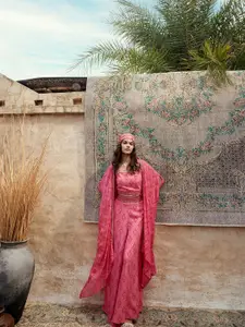 Global Desi Geometric Printed Sleeveless Shrug And Top & Palazzos