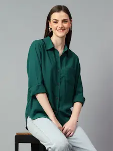 Kotty Women Comfort Spread Collar Solid Oversized Casual Shirt