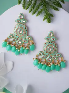 Adwitiya Collection Gold Plated Artificial Stones Studded Classic Drop Earrings