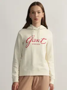 GANT Women Typography Printed Hooded Cotton Pullover Sweatshirt