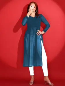 KALINI Women Side Slits Three-Quarter Sleeves Kurta