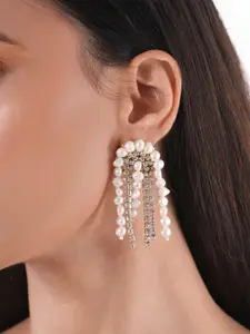 D'oro Contemporary Stone -Studded & Beaded Drop Earrings