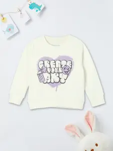 max Girls Graphic Printed Round Neck Cotton Pullover Sweatshirt