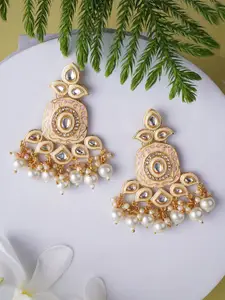 Adwitiya Collection Gold Plated Artificial Stones Studded Classic Drop Earrings