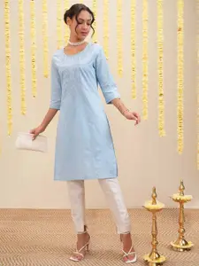 Vishudh Floral Embroidered Thread Work Straight Kurta