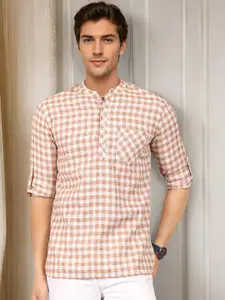 Anouk Checked Mandarin Collar Regular Pure Cotton Straight Short Kurta