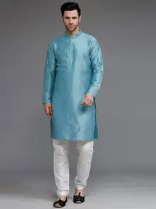 Utsav Fashion Mandarin Collar Dupion Silk Kurta With Pyjama