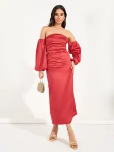 Styli Women Solid Off Shoulder Sheath Maxi Dress