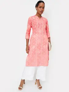 max Floral Printed Mandarin Collar Cotton Straight Kurta
