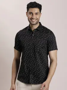 Turtle Men Classic Spread Collar Micro Ditsy Printed Cotton Slim Fit Formal Shirt