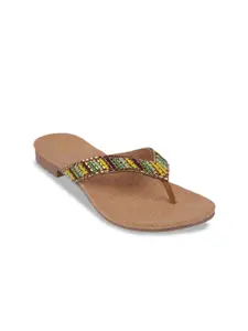 Mochi Women Ethnic Open Toe T-Strap Flats