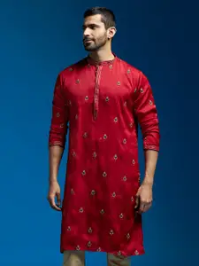 VASTRAMAY Ethnic Motifs Embroidered Mandarin Collar Thread Work Straight Kurta