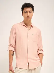 THE BEAR HOUSE Men Spread Collar Solid Nylon Slim Fit Casual Shirt