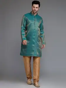 Utsav Fashion Geometric Woven Design Mandarin Collar Zari Kurta With Churidar