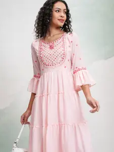 Vishudh Women  Flared Sleeve A-Line Maxi Dress