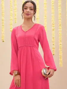 Vishudh V-Neck Pleated A-Line Kurta