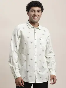 Turtle Men Relaxed Conversational Printed Cotton Linen Slim Fit Casual Shirt