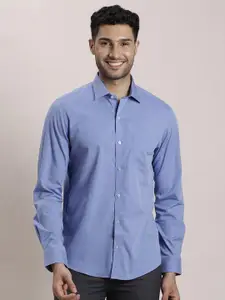 Turtle Men Classic Spread Collar Textured Cotton Slim Fit Formal Shirt