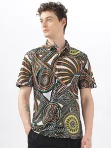 BULLMER Men Spread Collar Ethnic Motifs Printed Cotton Casual Shirt