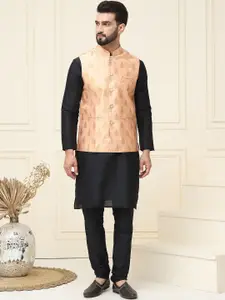 SOJANYA Mandarin Collar Silk Cotton Straight Kurta with Churidar & Nehru jacket
