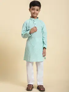 Pro-Ethic STYLE DEVELOPER Boys Floral Printed Pure Cotton Straight Kurta with Pyjamas