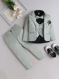 BAESD Boys Self Design Notched Lapel Collar Blazer With Trousers and Shirt & Bow