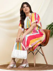 DEEBACO Women Striped Halter Neck Smoked Fit & Flare Plus Size Dress